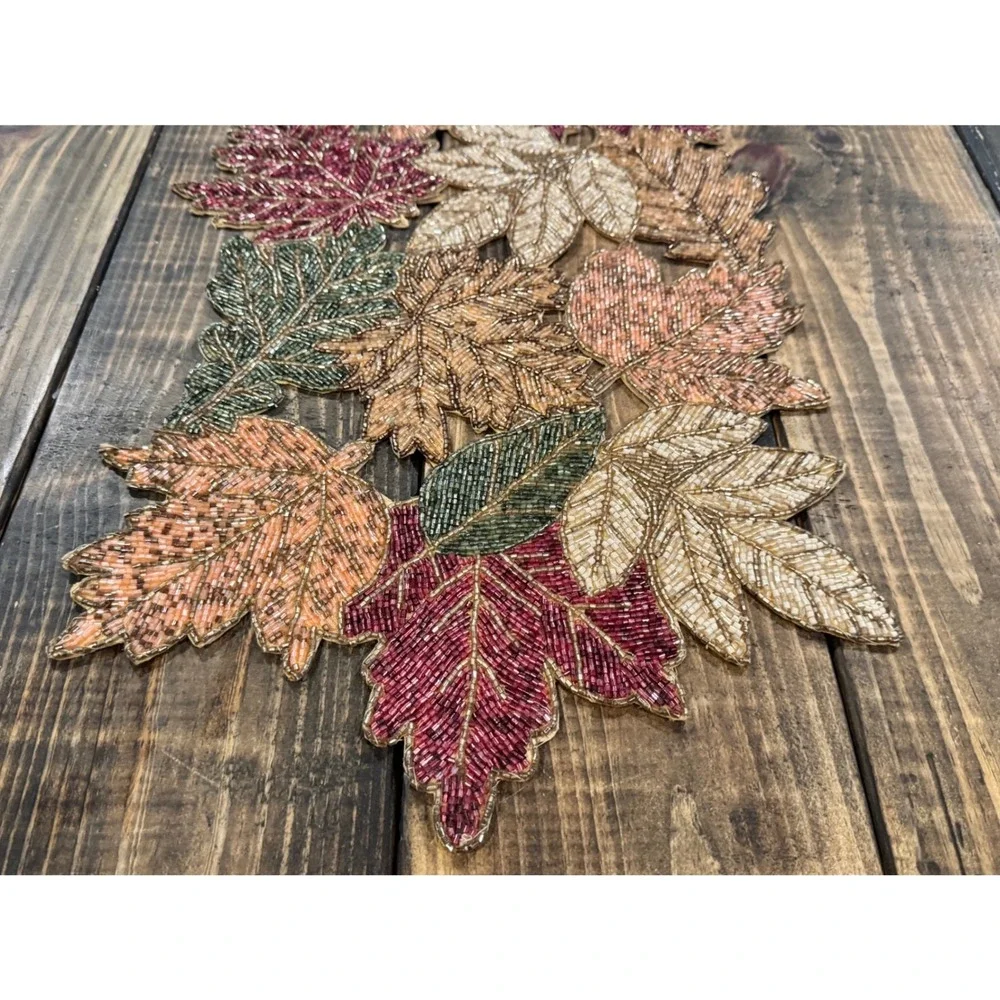 Bed Bath & Beyond Beaded Fall Table Runner and 6 Placemats Set Autumn‎ Harvest